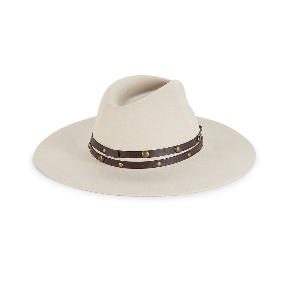 Sensi Studio Leather-Trimmed Wool Wide-Brim Hat Bone Medium
